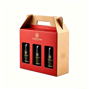 Custom Logo Wine Carry <b>Box</b> with Die Cut Handle & Gold Foil - Recyclable Kraft Corrugated Packaging <b>Box</b> for Wine OEM Wholesale - Product Image 1
