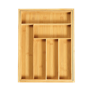 Bamboo 8 Compartment Knife <b>Storage</b> <b>Box</b> Extendable <b>Drawer</b> Organizer Rectangular Tableware Holder - Product Image 2