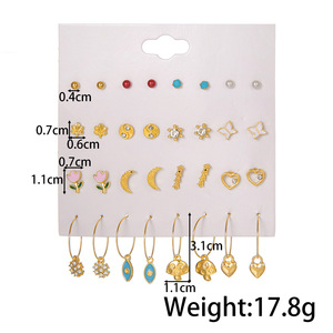 Pendientes de moda, juego de 16 pares, tono dorado, flor, luna creciente, corazón, pendientes de aro para mujer, regalo - Product Image 4