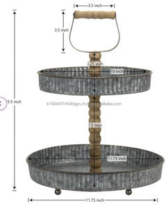 Support de service à deux niveaux en fer galvanisé serveur de gâteau avec poignée en bois facile à manipuler pour la décoration de la maison et le dessus de table - Product Image 2
