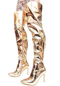 Bright Mirror Leather Women's Over Knee High <b>Boots</b> High Heels Winter Shoes Silver Pointed Toe Sexy Thigh <b>Boots</b> Big Size 48 - Product Image 2