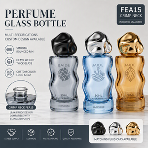 Flacon de <span class=keywords><strong>parfum</strong></span> en verre personnalisé avec motif ondulé, 30ml, 50ml, 100ml, vide, avec bouchon liquide irrégulier – Vente en gros - Product Image 3