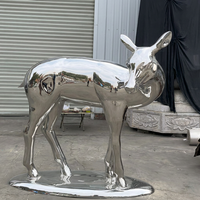 Sculpture de cerf en acier inoxydable poli miroir, statue réaliste de cerf en métal pour villa, jardin, parc, aménagement paysager