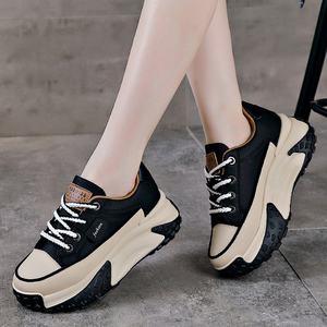 Scarpe da Passeggio con Suola Spessa per <span class=keywords><strong>Donna</strong></span>, in Pelle PU Bianca, <span class=keywords><strong>Sneakers</strong></span> Chunky alla Moda con Tacco di 5CM, Primavera-Autunno - Product Image 2