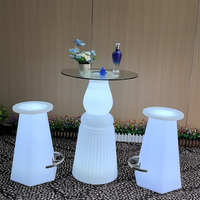 Ensemble table et chaises de bar en plastique blanc de luxe, design moderne, télécommande RGB, changement de couleur, batterie rechargeable, LED.