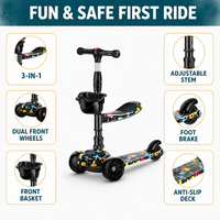 Trottinette 3 en 1 pour enfants, pliable, trois roues en PU, cadre en acier haute teneur en carbone, siège inclus, directement du fabricant