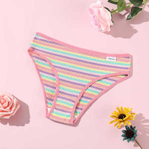 Nouvelles culottes en coton rayées colorées pour femmes, taille basse, respirantes, string pour filles, sous-vêtements quotidiens - Product Image 3
