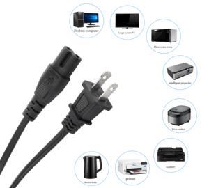 كابل طاقة أمريكي قياسي NEMA <span class=keywords><strong>1</strong></span>-15P بموصلين <span class=keywords><strong>NISPT</strong></span> 18AWG*6FT إلى موصل C7 ثنائي السن، كابل تمديد طاقة تيار متردد معتمد من UL - Product Image 3