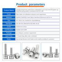 Sekrup Kombinasi Tiga Bagian Kepala Silinder Hex Socket Dacromet Kelas 8.8 dengan Ring Pegas Datar Kepala Cangkir M3~M8