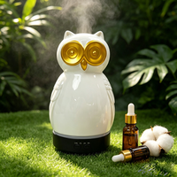 Diffusore di Oli Essenziali a Ultrasuoni a Forma di Gufo in Ceramica da 200ml, Diffusore di Aromi a Nebbia Fredda con Luce Notturna LED