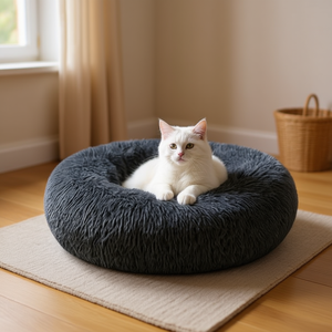 Ensemble de trois pièces en velours gris foncé pour animaux de compagnie, lit rond élégant pour animaux de compagnie - Product Image 3