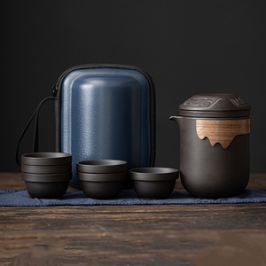 ชุดน้ำชาเซรามิกสำหรับตั้งแคมป์กลางแจ้ง พกพาสะดวก เป็นมิตรกับสิ่งแวดล้อม 1 กาน้ำ 6 ถ้วย ทนความร้อน ชุดชงชาแบบกังฟูสำหรับเดินทาง พร้อมกล่องเก็บ - Product Image 5
