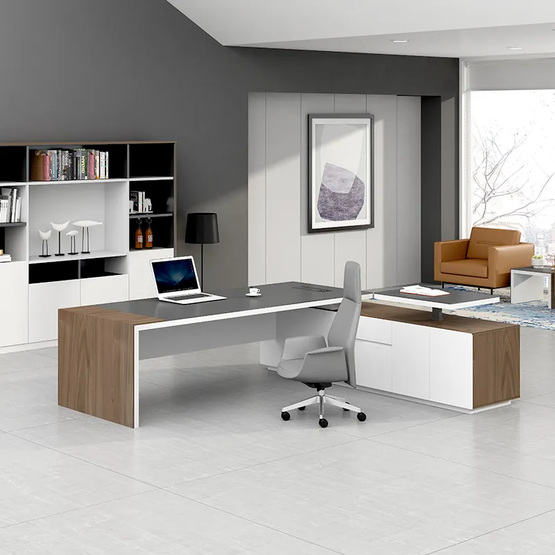 Tábua de escritório com design moderno, mesa de madeira para escritório com gabinete