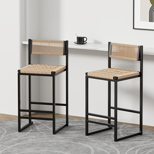 <b>Kitchen</b> Bar Stools Set Of 2 <b>Paper</b> Rope Weave Counter Height Black And Honey - Product Image 2