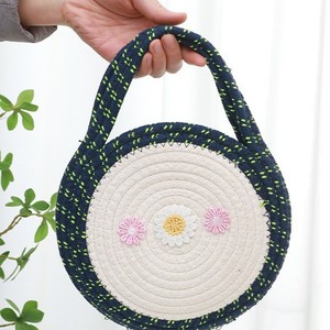 Solid color creative <b>straw</b> woven <b>bag</b> for women, fresh and fashionable cotton rope woven <b>bag</b>, vacation style women's shoulder - Product Image 1