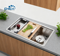 Station de travail personnalisée rebord Topmount Calibre 16 Évier de cuisine en acier inoxydable à cuvette unique pour l'appartement de cuisine moderne