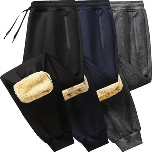 Pantalones deportivos casuales de invierno para hombre, cortavientos, de punto, gruesos, de forro polar Sherpa, joggers de cintura media con cordón y frente plano de lana. - Product Image 2