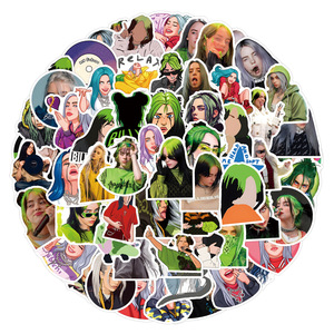 55 pièces chanteur Billie Eilish Scrapbook Graffiti bricolage autocollants décoratif guitare ordinateur portable bagages vinyle étanche autocollants - Product Image 3