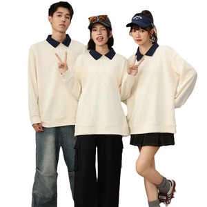 Spring Autumn Stand Collar Pullover Sweatshirt Couple Style Unisex Loose Fit Custom Uniform Logo Printed T Shirt - Product Image 5