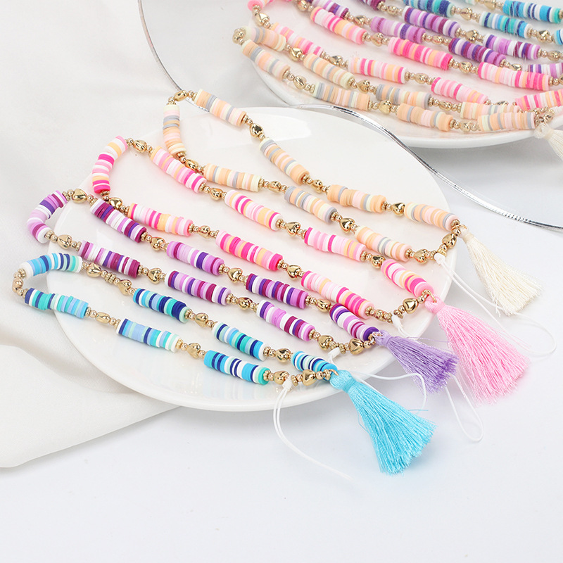 Хит продаж, аксессуары для чехлов для телефонов, Модный Цветной полимерный глиняный браслет с бусинами и кисточками, цепочка для телефона, очаровательный ремешок для женщин