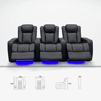 Canapé inclinable électrique moderne 4 places pour home cinéma avec lumières LED bleues, tables pivotantes et porte-gobelets pour cinéma