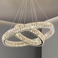 Anneaux Cristal Led Lustre Pendentif Luminaire Cristal Lumière Suspendue Suspension Lumière Pour Salle À Manger Escalier