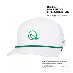 Gorra de golf estructurada de <span class=keywords><strong>5</strong></span> paneles con logo personalizado, blanca y verde, estilo retro, snapback, de alto rendimiento, venta al por mayor, marca privada, profesional. - Product Image 2