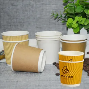فنجان ورقي مزدوج الجدار للقهوة 4 أونصة 6 أونصة 8 أونصة 12 أونصة 16 أونصة يمكن التخلص منها