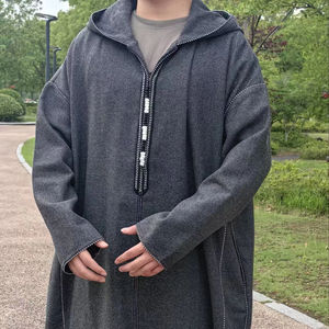 جلابة رجالية فاخرة مخصصة من الصوف، دافئة وأنيقة بغطاء للرأس، جبة مغربية إسلامية سميكة مع سحاب مخفي للشتاء - Product Image 4