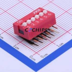 DA-06RP DIP Switch Through hole Component (THT) Switch Flat Toggle, Raised Type Single Pole Single Throw 6 PC Pin - Product Image 1