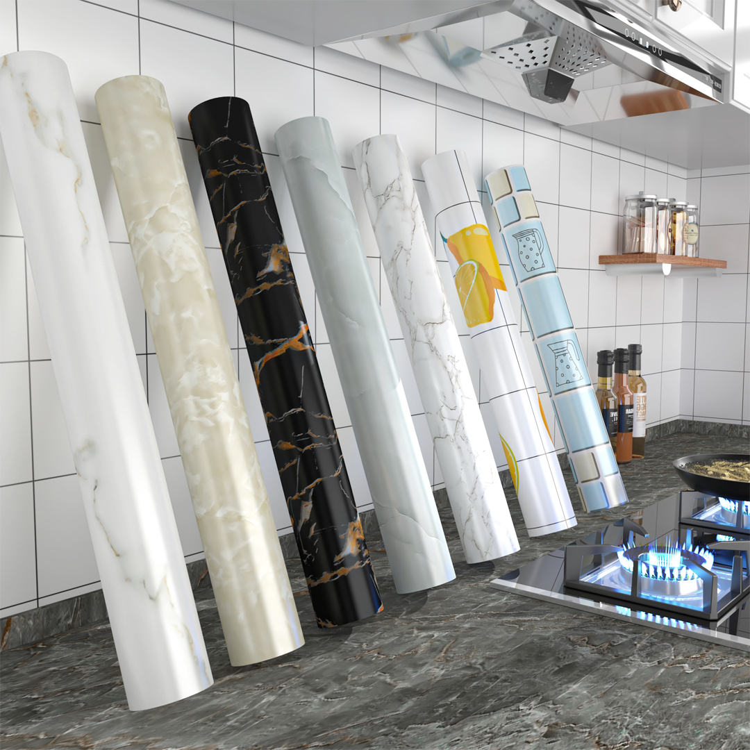 Jiahao 2025 New Model Self-Adhesive PVC Anti-Oil Tape Waterproof Fireproof Moisture-Resistant Geometric Modern Design Kitchen