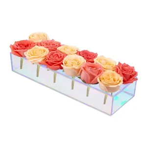 Acrylic Modern Vase Rectangular Floral Centerpiece for Dining Table Low Laying Unique Flower Vases for Home Decor or Weddings
