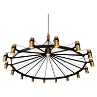 Lustre Moderne Industriel en Forme de Roue de Chariot, Grand Luminaire Suspendu Rond en Laiton Massif pour Hall d'Hôtel, Salle à Manger, Bar, Club