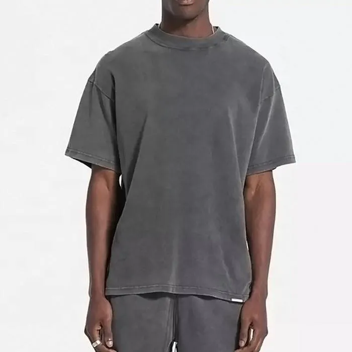 DiFan neue Mode schwergewicht anpassbares Vintage-T-Shirt Logo Premium 100 % Baumwolle Tropfen Schulter Rundhalsausschnitt einfarbig Säuregewasch