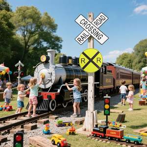 ป้ายเหล็กทางแยกรถไฟ - ป้ายโลหะทรงกลม สัญลักษณ์วงกลมทางรถไฟ ภาพรถไฟรวมตัวกัน สำหรับตกแต่งภายใน - Product Image 6