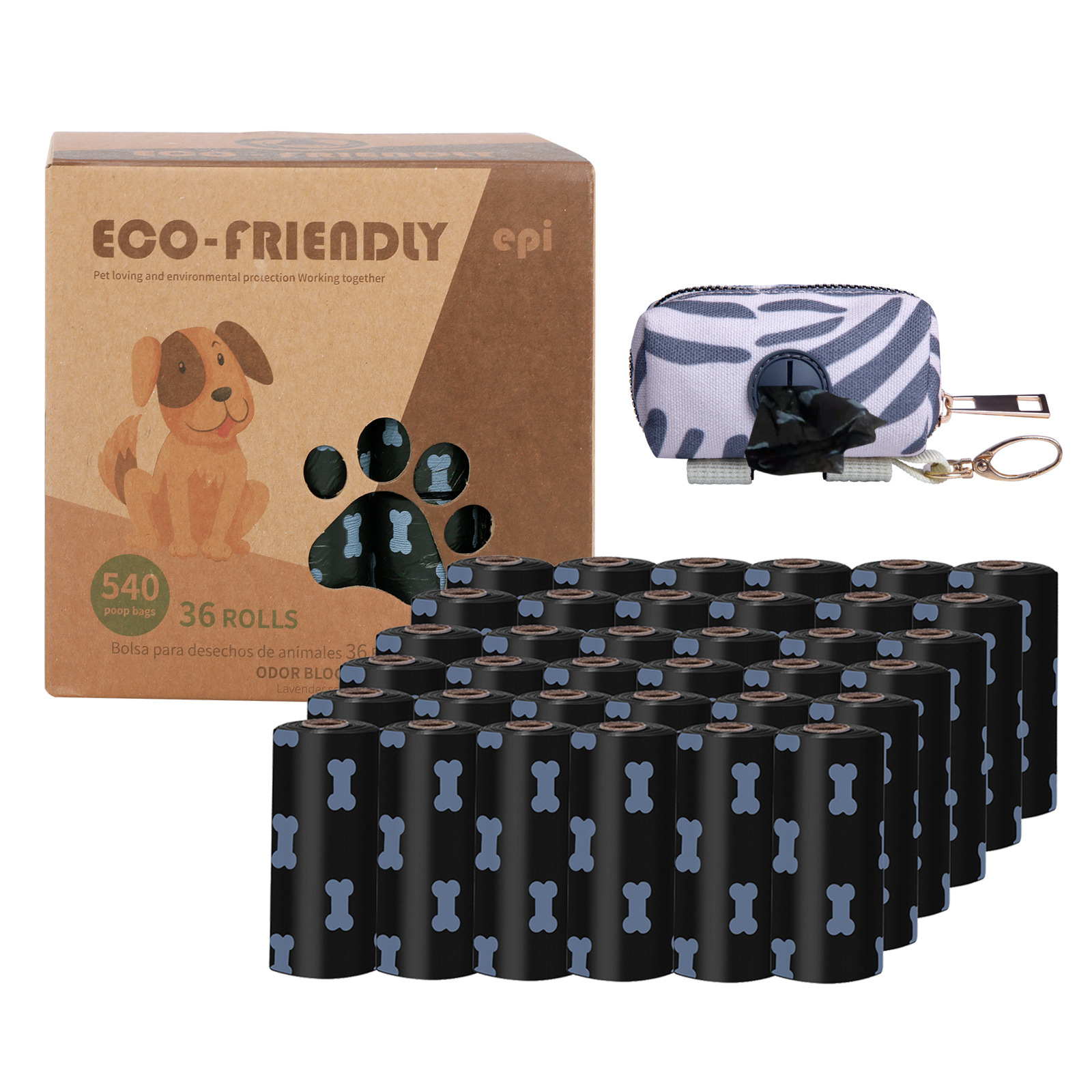 36 rollos + bolsa dispensadora (negra)