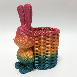 3D Printed Rainbow Bunny Pen Holder Round Plastic Desk Organizer Student Stationery Decor PLA Material - Product Image 1