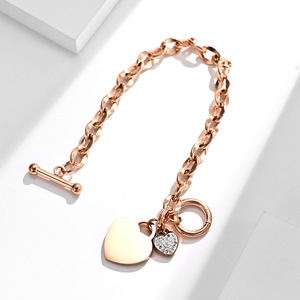 Pulsera de Acero de Titanio con Diamantes en Forma de Corazón, Chapada en Oro, con Cierre OT, Joyería para Mujer, Regalo - Product Image 3
