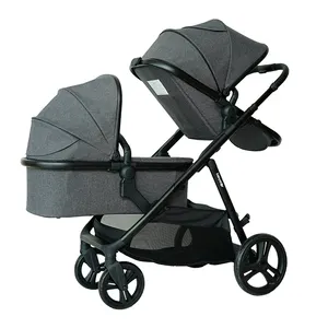 Bebê carrinho luxo bebê carrinho gêmeos duplo com rodas grandes sistema de viagem do bebê