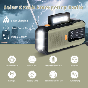 Radio solaire à manivelle mini AM/FM/WB la plus vendue, outil de survie avec lampe de poche, lampe de lecture, alarme SOS, prise casque, batterie externe - Product Image 2