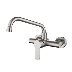 Grifo de Cocina de Pared <span class=keywords><strong>Huici</strong></span>, Diseño Moderno, Acero Inoxidable 304 Cepillado, Modelo 800, 2 Orificios, Mezclador de Agua, Válvula de Cerámica - Product Image 1
