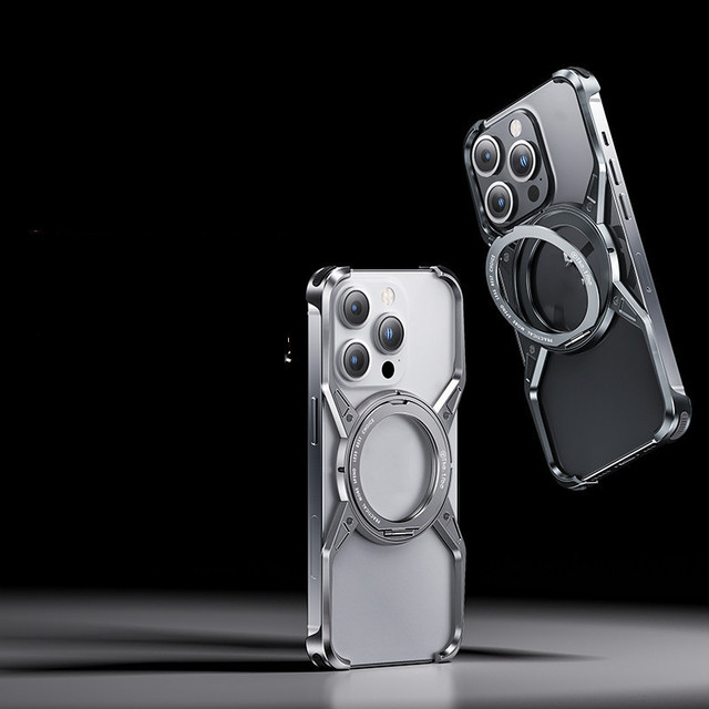360 Rotating Bracket Magnetic Phone Case for iPhone 15Pro Max Rimless Metal Aluminum Alloy Protection Cove for iPhone 16
