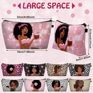 Sac de <span class=keywords><strong>maquillage</strong></span> en toile de coton avec fermeture éclair, imprimé en couleur personnalisée, pour femmes noires africaines et américaines - Product Image 5