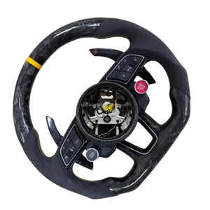 Volant de course de luxe en fibre de carbone avec surpiqûres rouges en cuir, compatible avec <span class=keywords><strong>Audi</strong></span> TT TTS TTRS <span class=keywords><strong>R8</strong></span> <span class=keywords><strong>V8</strong></span> V10 A6 A3 A5 - Product Image 5