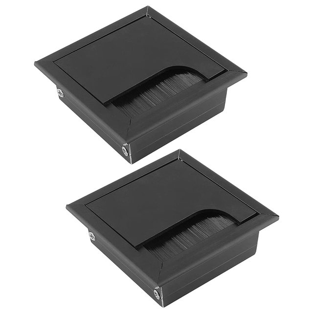Square Brush Desk Cord Grommet 3 Inch 80mm X 80mm Dust-Proof Metal Desk Cable Hole Cover for Computer Office Desk