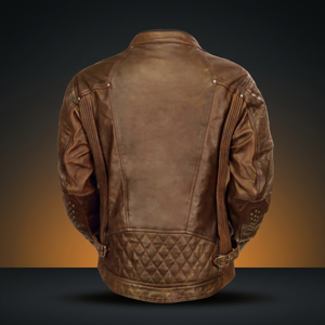 Men's Brown Leather Biker <b>Jacket</b> Full Sleeve Windproof Retro Cafe <b>Racer</b> Style All Seasons Wear - Product Image 2