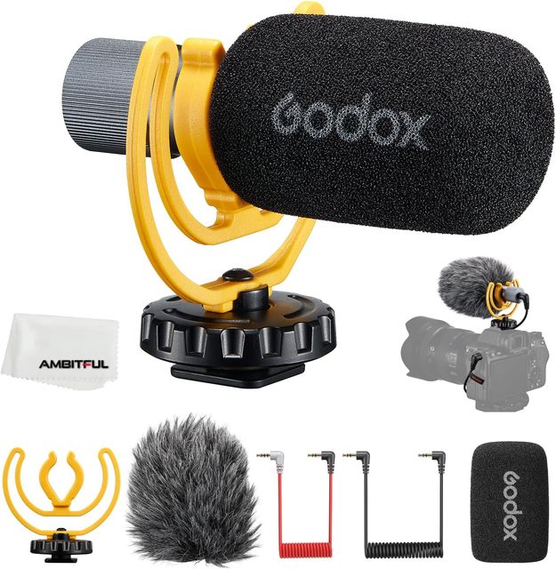 GODOX VS-Mic Universal Video Microphone with Shock Mount, Deadcat Windscreen,Heart-Shaped Pickup Mode