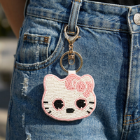 Breloque de sac personnalisée en perles DIY, accessoire de sac à main en feutre chaton Kawaii fait main avec bordure de contour de précision, cadeau