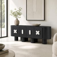 Buffet haut de gamme série Rhine, meuble de rangement de 2 mètres en bois d'orme, armoire de luxe avec décoration en pierre pour la maison et l'hôtel