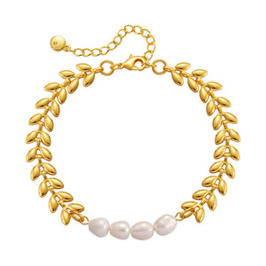 Nouveau Bracelet en Laiton Plaqué Or 18K avec Perles d'Eau Douce, Chaîne Épi de Blé et Chaîne Simple, Bijou de Tempérament - Product Image 5